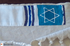 tallit atarah with silk paint stripes and Star of David
