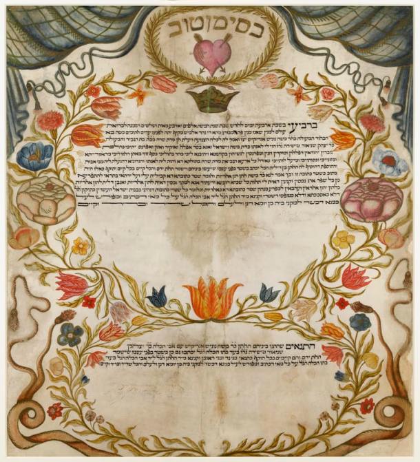 ketubah with valentine and roses
