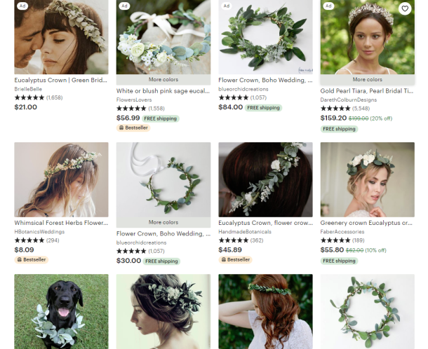 Etsy screenshot bridal garlands