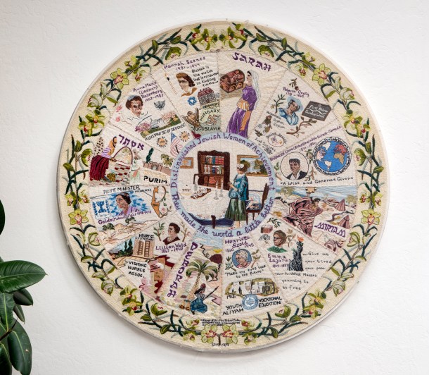 Distinguished Jewish Women of Achievement embroidered art by Trudie Strobel
