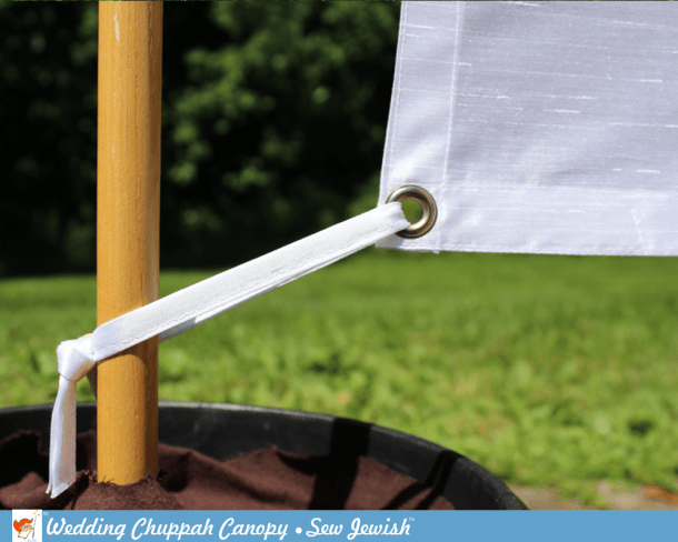 Corner detail with tie-Dupioni chuppah canopy