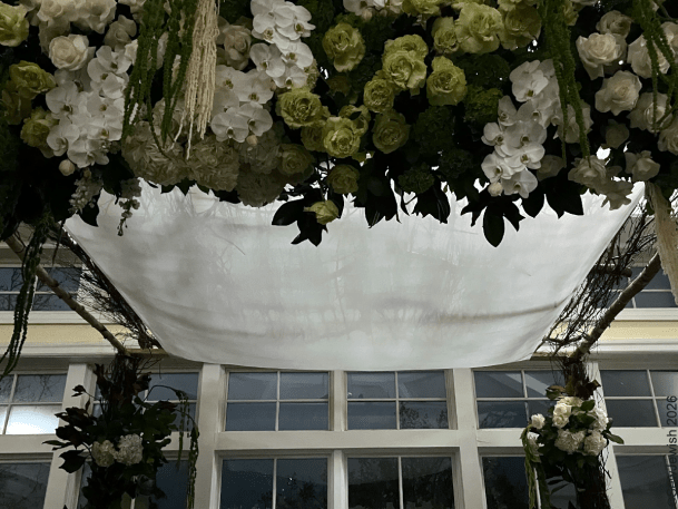 Chuppah canopy showing branches--The Woodmere Club