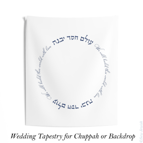 “We will build this world with love” wedding tapestry (chuppah canopy or&nbsp;backdrop)